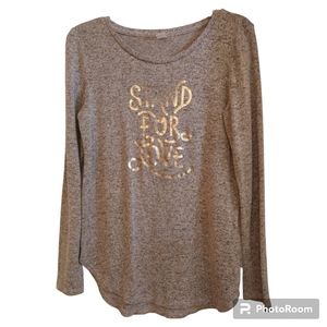 OLD NAVY Women's Heather Gray  Long Sleeve "Stand For Love" Knit Shirt Med EUC